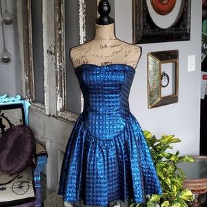 Betsey Johnson metallic shiny blue strapless dress